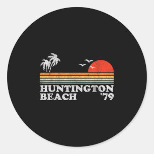 Pegatina Redonda Vintage Huntington Beach California Retro Surfing