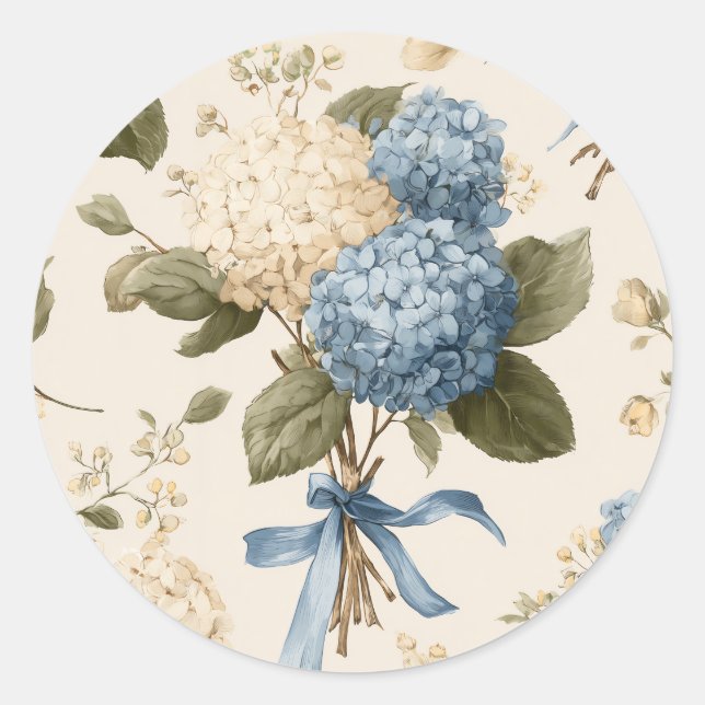 Pegatina Redonda Vintage Hydrangea Bouquet Pattern (Anverso)
