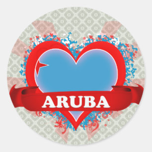 Pegatina Redonda Vintage I Love Aruba