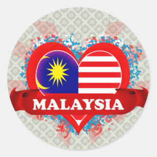 Pegatina Redonda Vintage I Love Malaysia