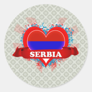 Pegatina Redonda Vintage I Love Serbia