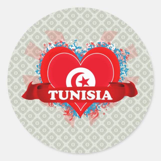 Pegatina Redonda Vintage I Love Tunisia (Anverso)
