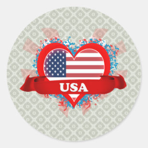 Pegatina Redonda Vintage I Love Usa