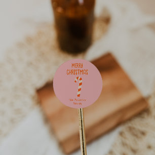 Pegatina Redonda Vintage Illustrated Candy Bar Feliz Navidad