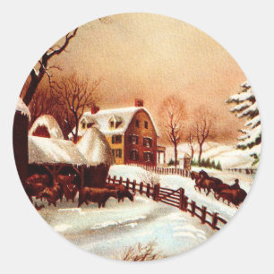 Pegatina Redonda Vintage Invierno de los años 1930