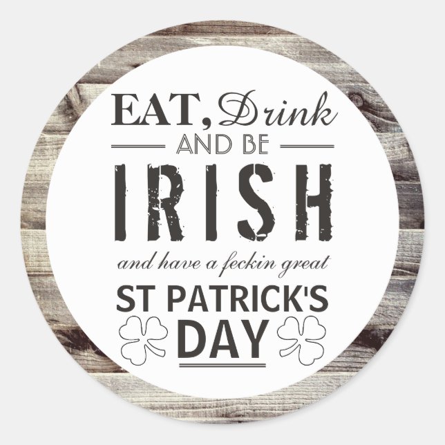 Pegatina Redonda Vintage Irish Wood St Patrick's Day (Anverso)