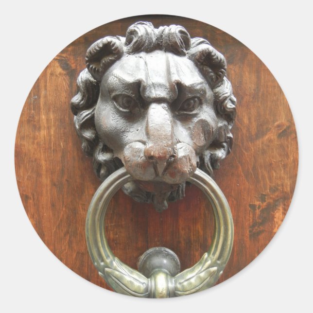 Pegatina Redonda Vintage Italiano Lion Door Knocker (Anverso)