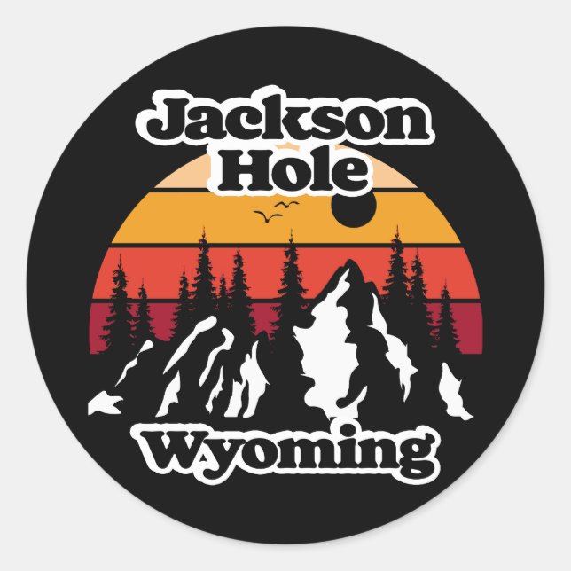 Pegatina Redonda Vintage Jackson Hole Wyoming (Anverso)