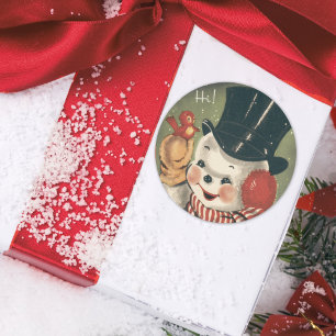 Pegatina Redonda Vintage Jolly Snowman Holiday Retro