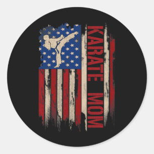 Pegatina Redonda Vintage Karate Mom American Usa Flag The Kick Gift