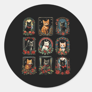 Pegatina Redonda Vintage Kitten Navidades Gatos