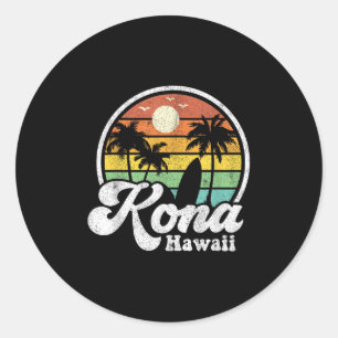 Pegatina Redonda Vintage Kona Beach Hawaii Surf Hawaiian Surfing 70