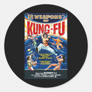 Pegatina Redonda Vintage Kungfu Karate Bjj Película de Artes Marcia