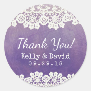 Pegatina Redonda Vintage Lace Watercolor Rustic Wedtic Favor