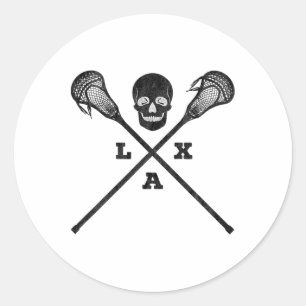 Pegatina Redonda Vintage Lacrosse Stick Y Lax Skull