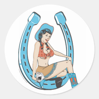 Pegatina Redonda Vintage lady luck cowgirl