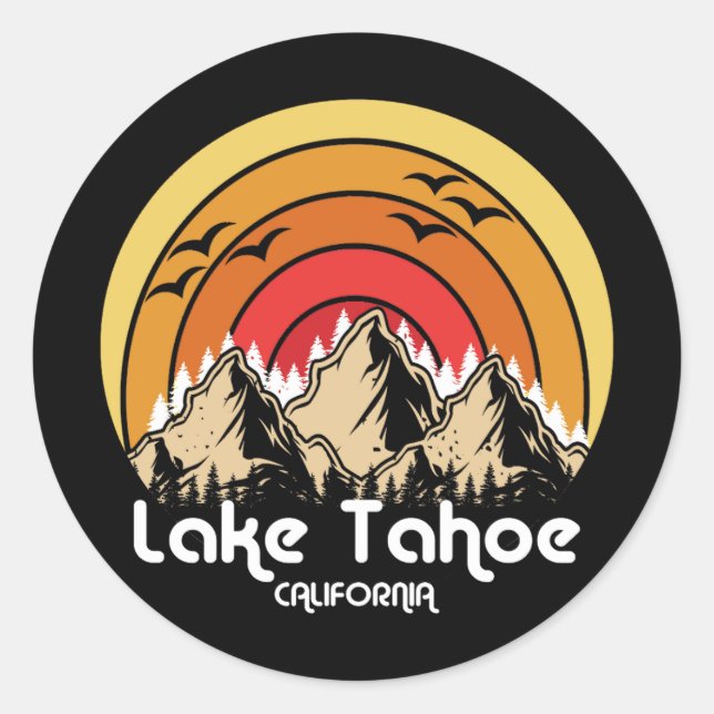Pegatina Redonda Vintage Lake Tahoe California (Anverso)