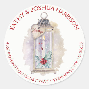 Pegatina Redonda Vintage Lantern Holly deja dirección Berries  