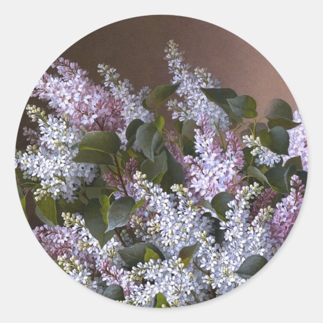 Pegatina Redonda Vintage Lilacs (Anverso)