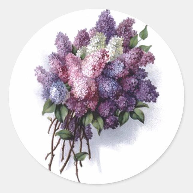 Pegatina Redonda Vintage Lilacs (Anverso)