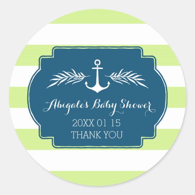 Pegatina Redonda Vintage Lime Nautical Baby Shower Favorito Pegatin (Anverso)