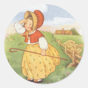 Pegatina Redonda Vintage Little Bo Peep Rima Infantil de Mother Goo