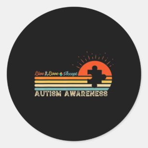 Pegatina Redonda Vintage Live Love Accept Autism Puzzle Autism Awar
