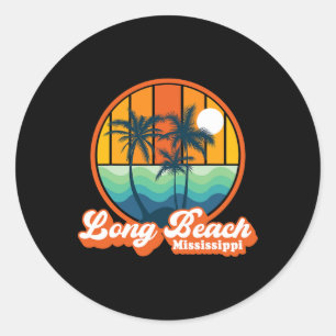 Pegatina Redonda Vintage Long Beach Mississippi Playa de Verano de