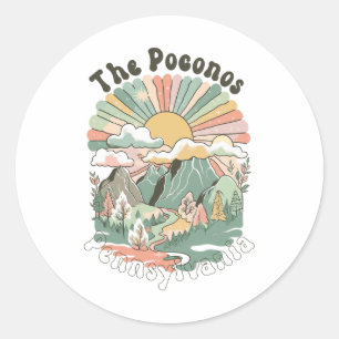 Pegatina Redonda Vintage Los Poconos Montañas De Pennsylvania Sende