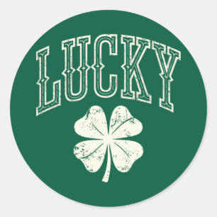 Pegatina Redonda Vintage Lucky Clover St Patrick's Day