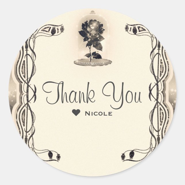 Pegatina Redonda Vintage Magical Enchanted Rosa Wedding Party (Anverso)