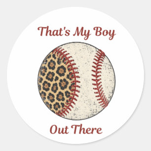 Pegatina Redonda Vintage Mamá de Béisbol Estampado de Leopardo Día
