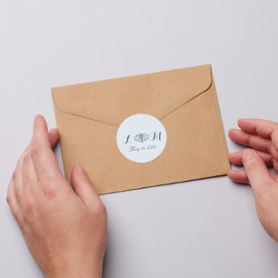 Pegatina Redonda Vintage Marie Antoinette Rococo Dusty Blue Boda