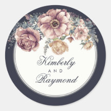 Vintage Marina Blue and Mauve Floral Watercolor