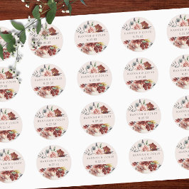 Pegatina Redonda Vintage Marsala Rubor Pewter Floral