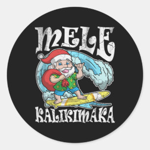 Pegatina Redonda Vintage Mele Kalikimaka Retro de Santa Hawái Chris