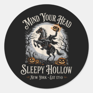 Pegatina Redonda Vintage Mente Cabeza Sleepy Hollow Jinete sin Cabe