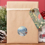 Pegatina Redonda Vintage Merry Christmas<br><div class="desc">Feliz Navidad a tu familia</div>