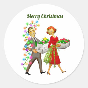 Pegatina Redonda Vintage Merry Christmas