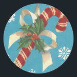 Pegatina Redonda Vintage Merry Christmas Candy Cane<br><div class="desc">Bonito Imagen de Navidad Vintage.</div>