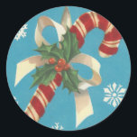 Pegatina Redonda Vintage Merry Christmas Candy Cane<br><div class="desc">Bonito Imagen de Navidad Vintage.</div>