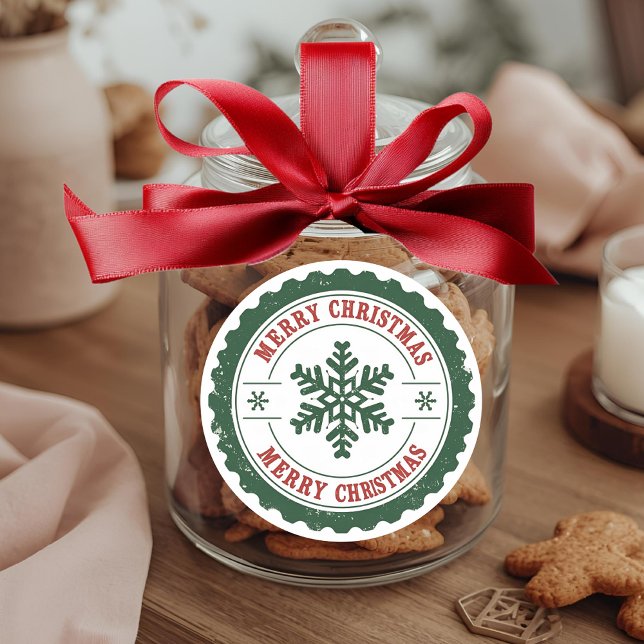 Pegatina Redonda Vintage Merry Christmas Snowflake Round Holiday  (Subido por el creador)