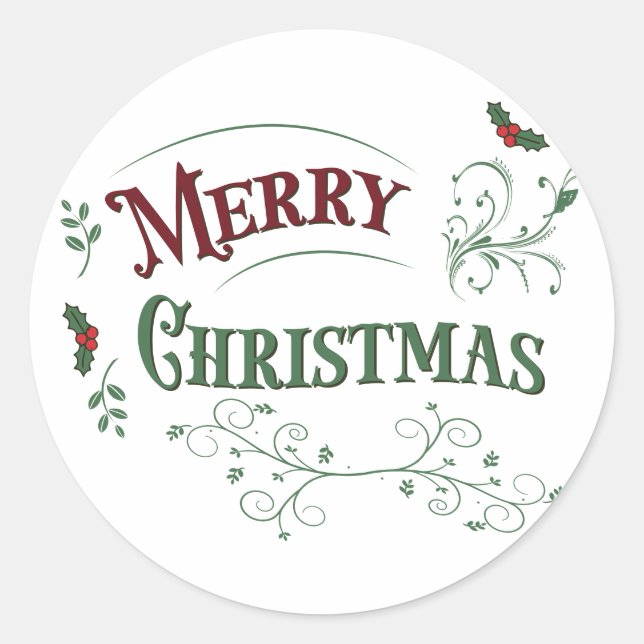 Pegatina Redonda Vintage Merry Christmas Typography (Anverso)