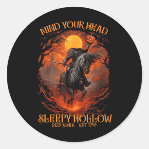 Pegatina Redonda Vintage Mind Your Head Sleepe Hollow Headless Hors