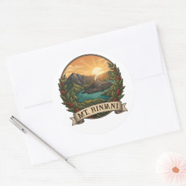 Pegatina Redonda Vintage Monte Rinjani Indonesia Volcán Retro