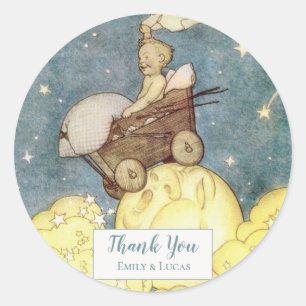 Pegatina Redonda Vintage Moon and Stars Baby Shower
