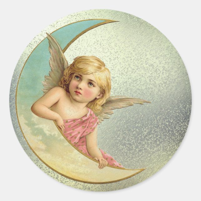 Pegatina Redonda Vintage Moon Angel (Anverso)