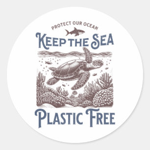 Pegatina Redonda Vintage Nature Appartal Earth Day Sea Turtle For W
