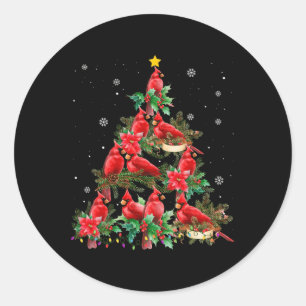 Pegatina Redonda Vintage Navidad Cardenal Birds Snowoweather Tre