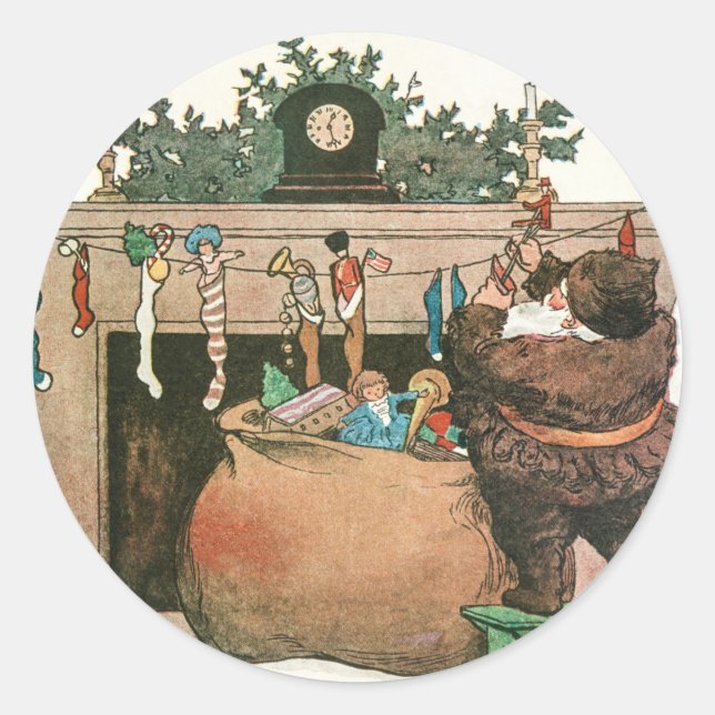 Pegatina Redonda Vintage Navidad Papá Noel y Regalos (Anverso)